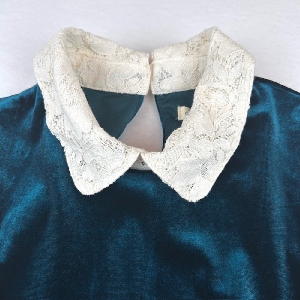 Copper Key Girls Teal Green Velvet Lace Collar Shift Dress Size 8 Holiday Party - Picture 4 of 8